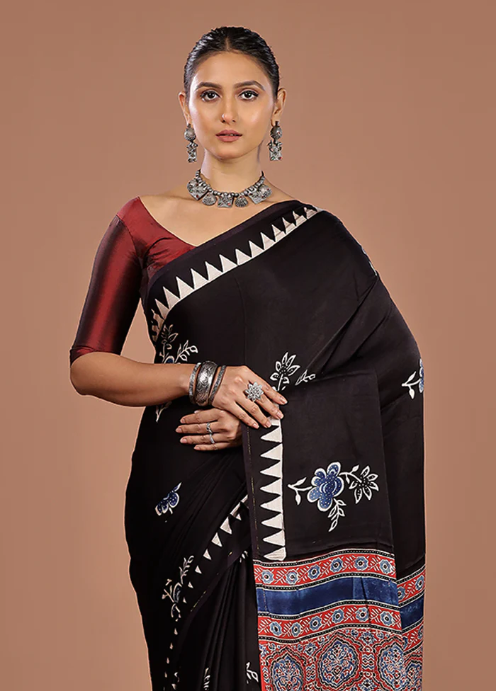 Maroon Printed Pure Silk Saree Without Blouse Piece