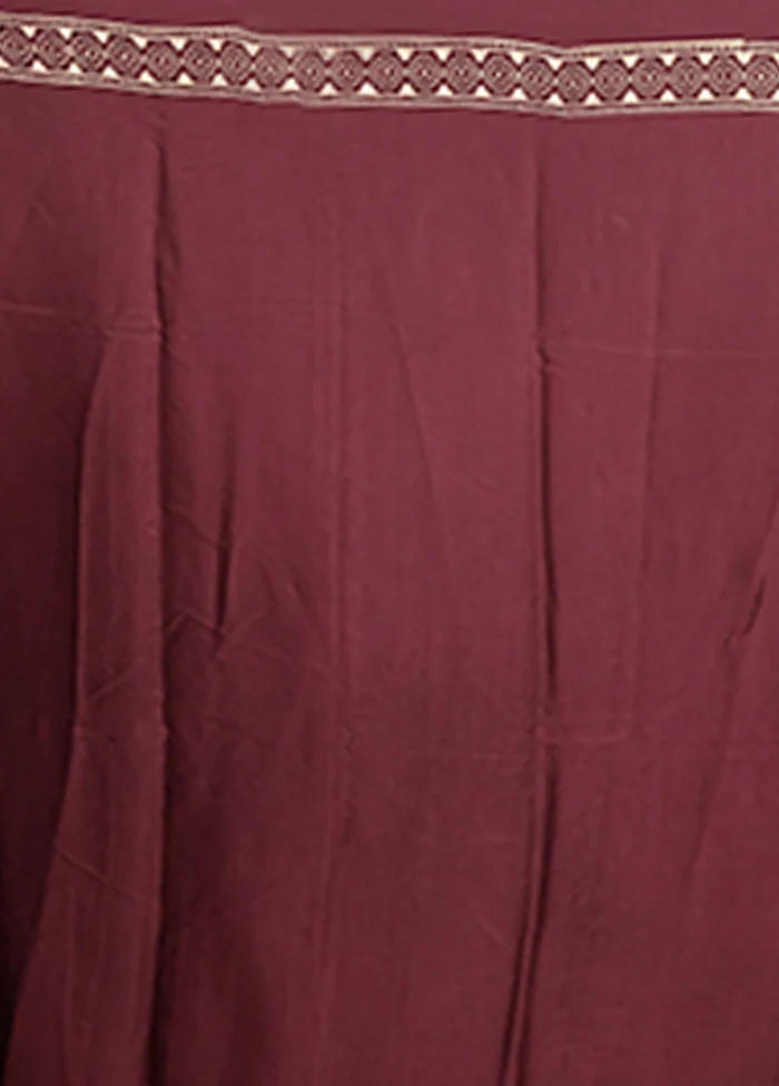 Maroon Printed Pure Silk Saree Without Blouse Piece - Image 5