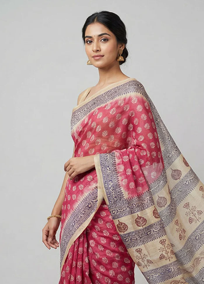 Maroon Printed Silk Saree Without Blouse Piece - Image 2