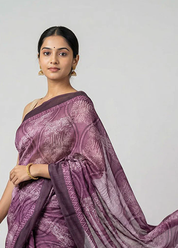 Maroon Printed Silk Saree Without Blouse Piece - Image 2