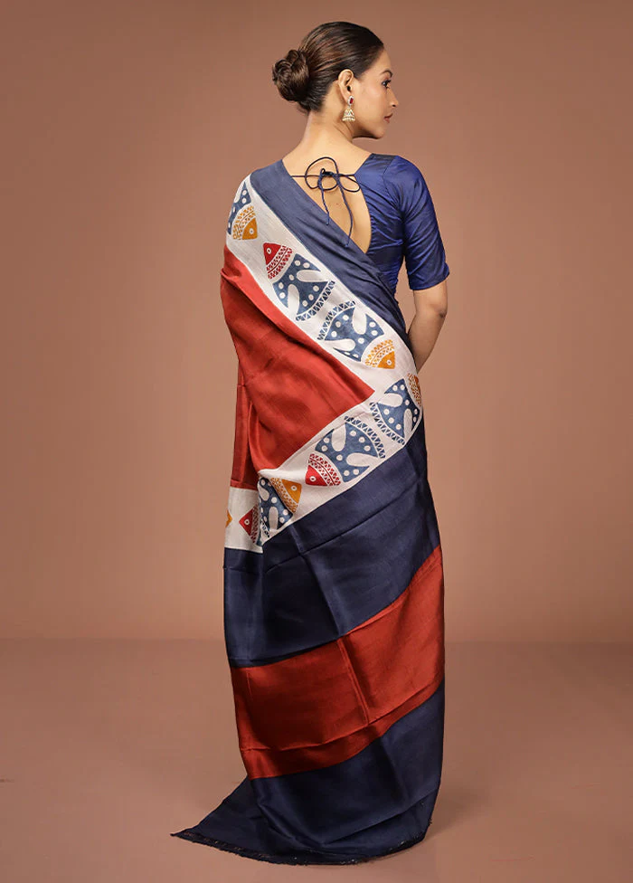 Maroon Printed Pure Silk Saree Without Blouse Piece - Image 3