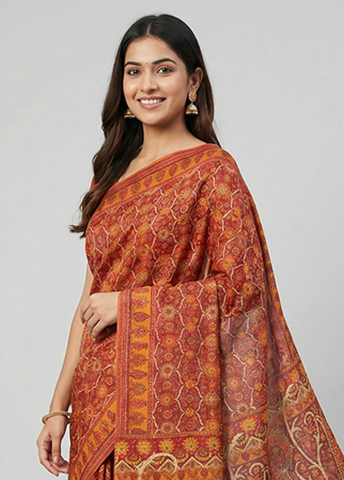Maroon Printed Pure Silk Saree Without Blouse Piece - Image 2