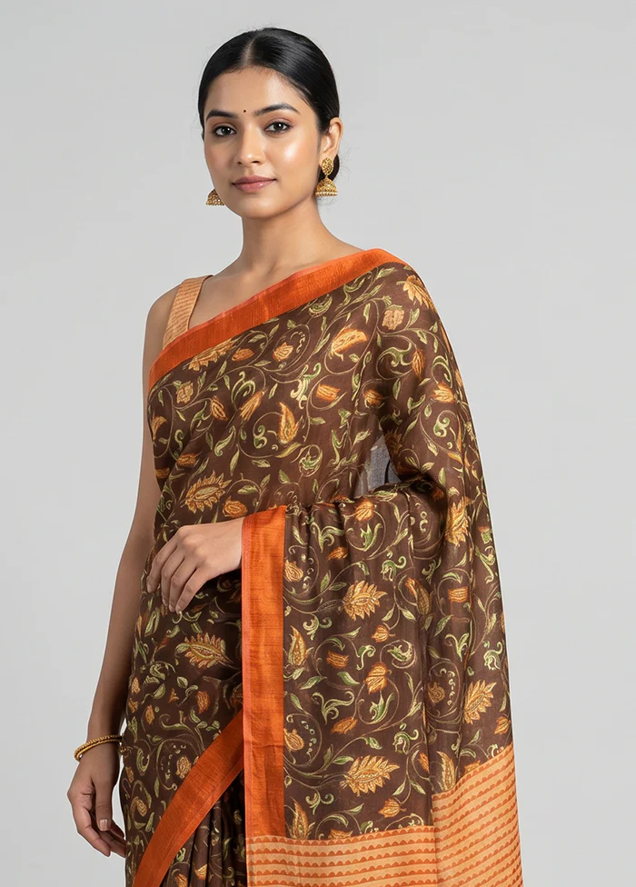 Maroon Printed Silk Saree Without Blouse Piece - Image 2