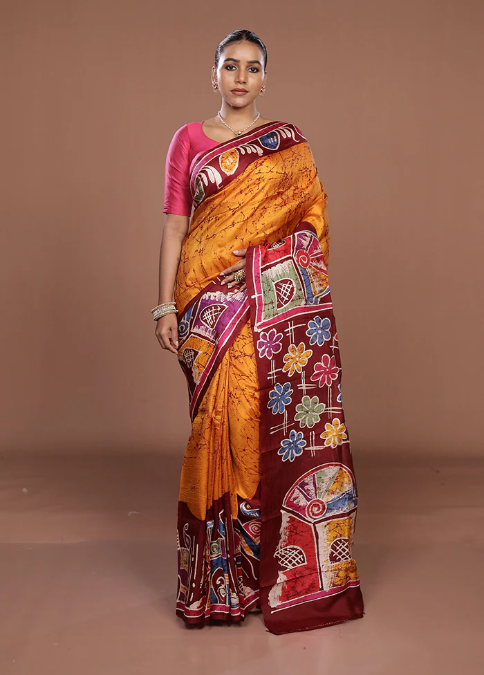 Maroon Printed Pure Silk Saree Without Blouse Piece - Image 2