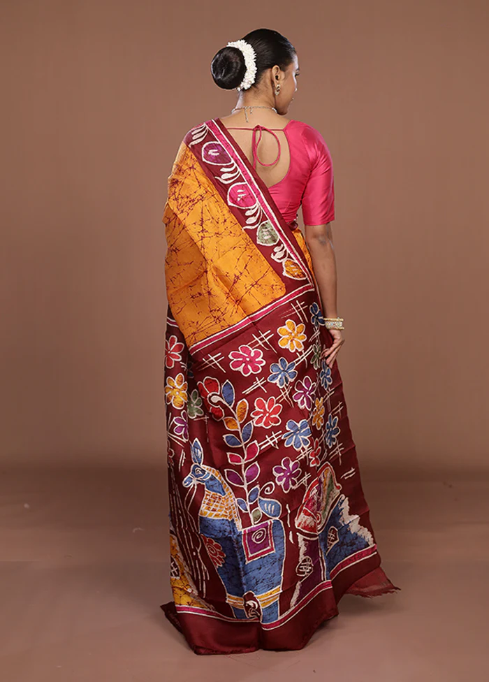 Maroon Printed Pure Silk Saree Without Blouse Piece - Image 3