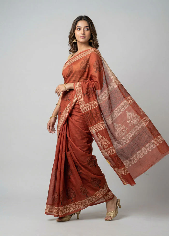 Maroon Printed Silk Saree Without Blouse Piece