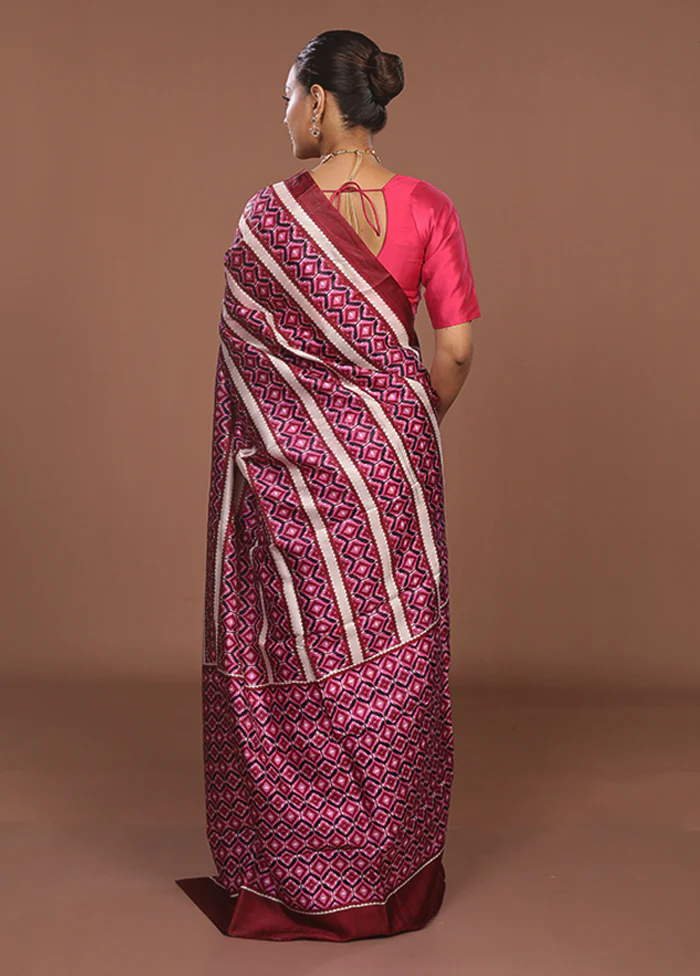 Maroon Printed Pure Silk Saree Without Blouse Piece - Image 3