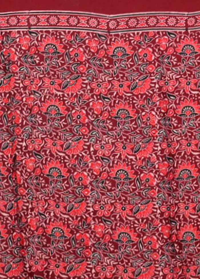 Maroon Printed Pure Silk Saree Without Blouse Piece - Image 5
