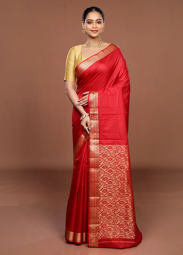 Maroon Printed Pure Silk Saree Without Blouse Piece - Image 2