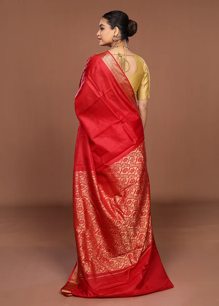 Maroon Printed Pure Silk Saree Without Blouse Piece - Image 3