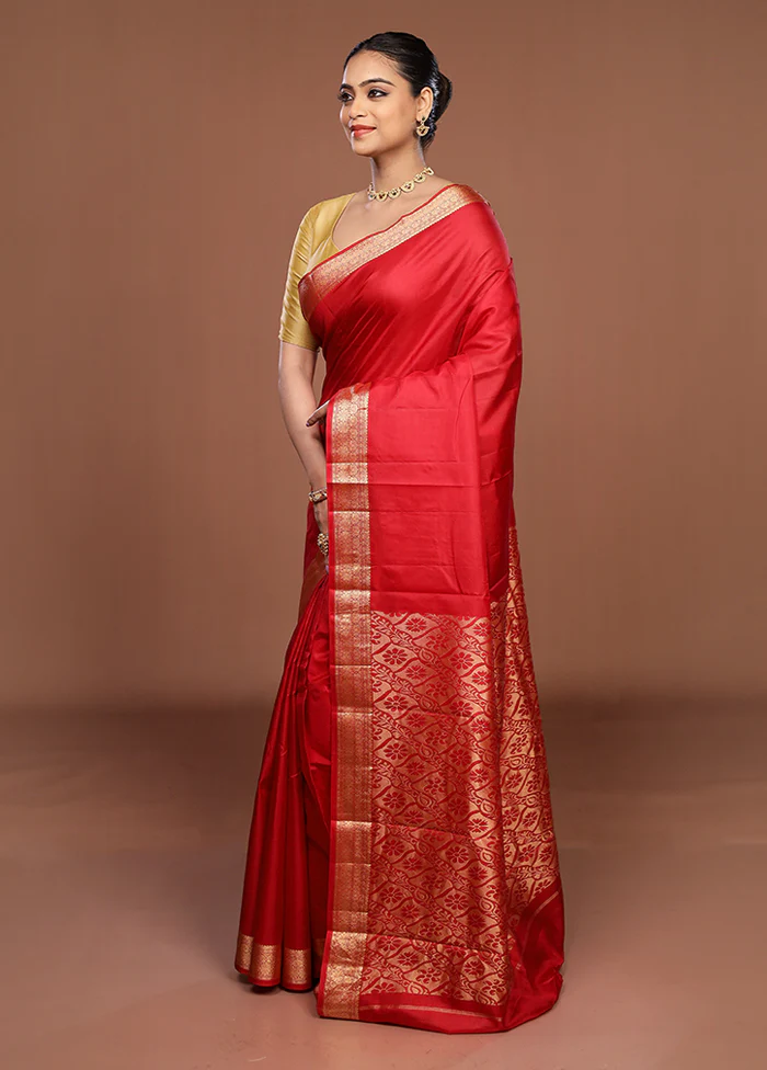 Maroon Printed Pure Silk Saree Without Blouse Piece - Image 4