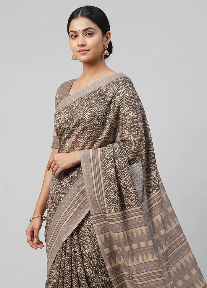 Maroon Printed Silk Saree Without Blouse Piece - Image 2