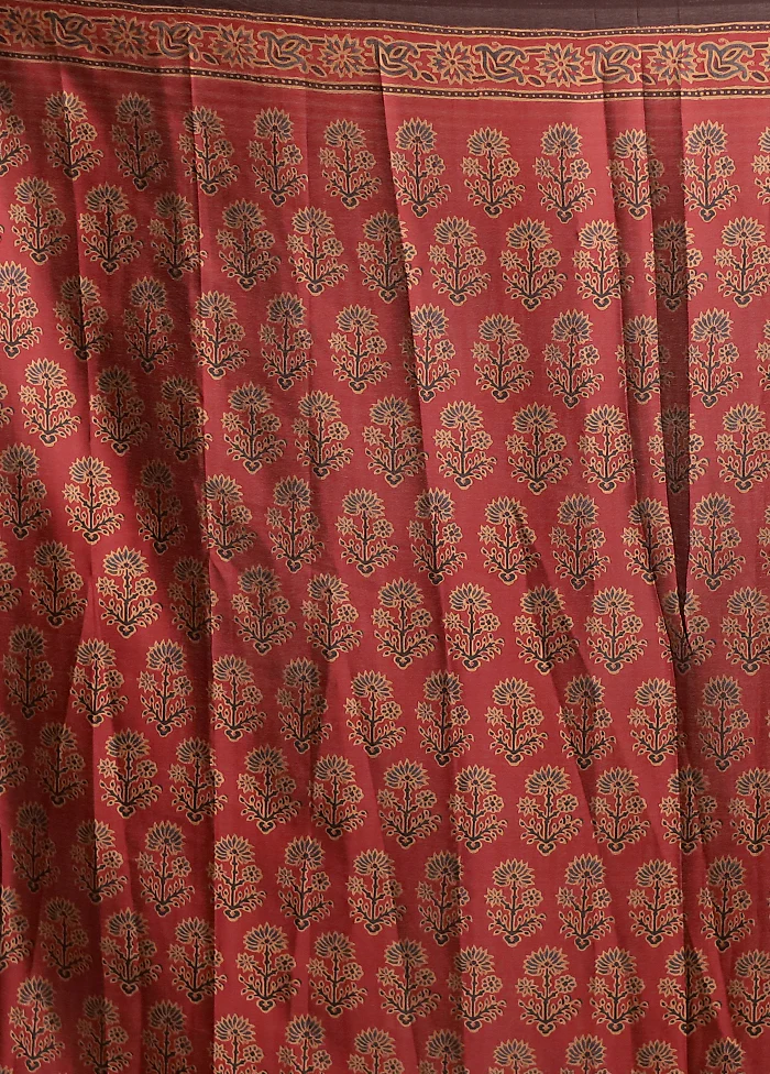 Maroon Printed Silk Saree Without Blouse Piece - Image 5