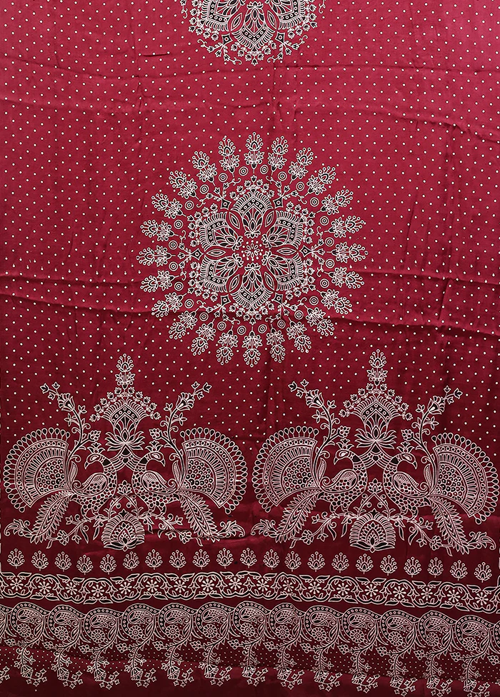 Maroon Printed Silk Saree Without Blouse Piece - Image 4