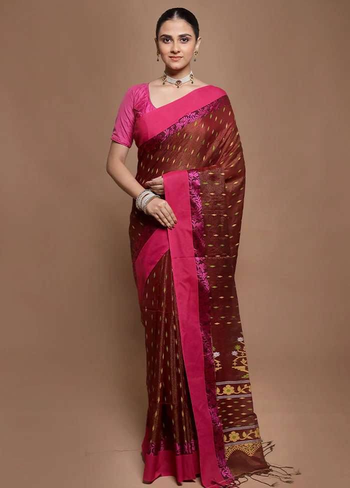 Brown Pure Cotton Saree With Blouse Piece