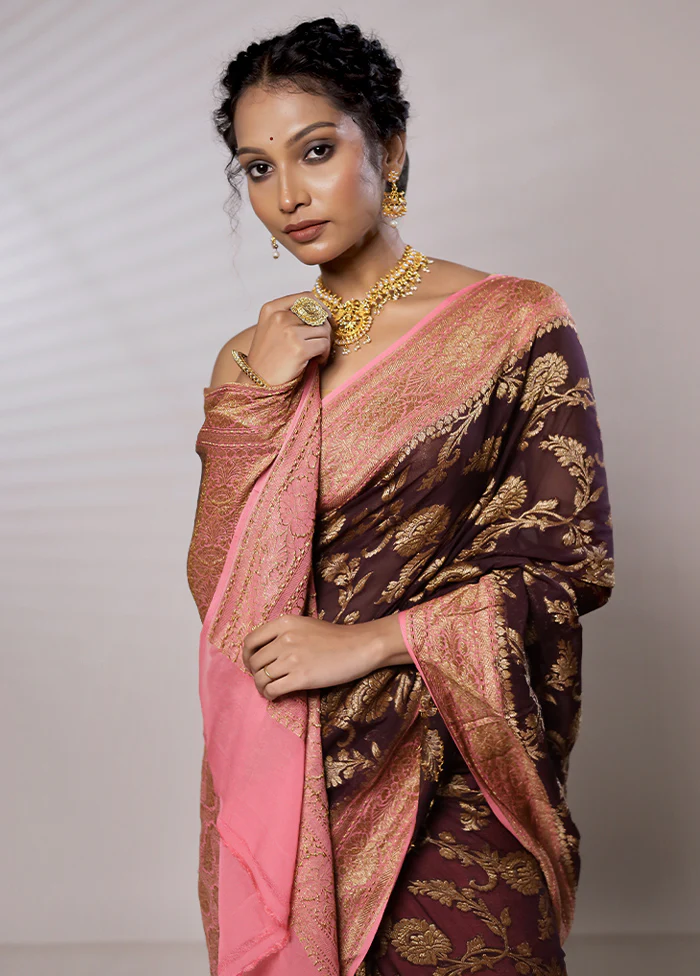Maroon Pure Georgette Saree With Blouse Piece
