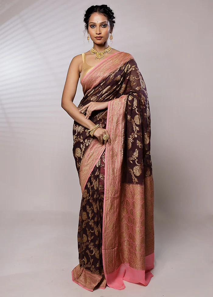 Maroon Pure Georgette Saree With Blouse Piece - Image 2