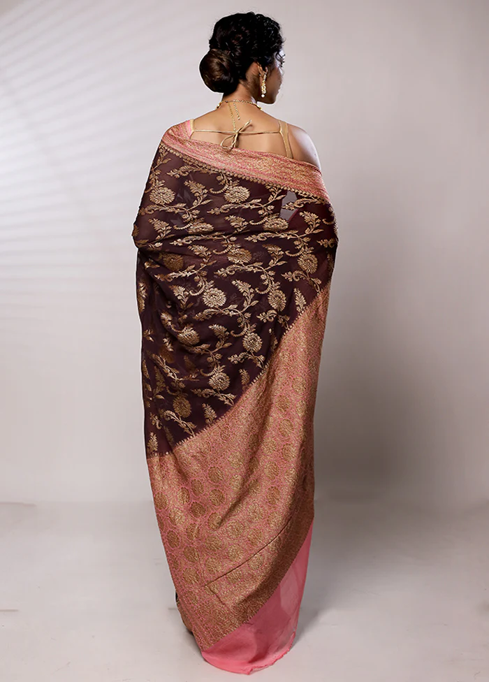 Maroon Pure Georgette Saree With Blouse Piece - Image 3