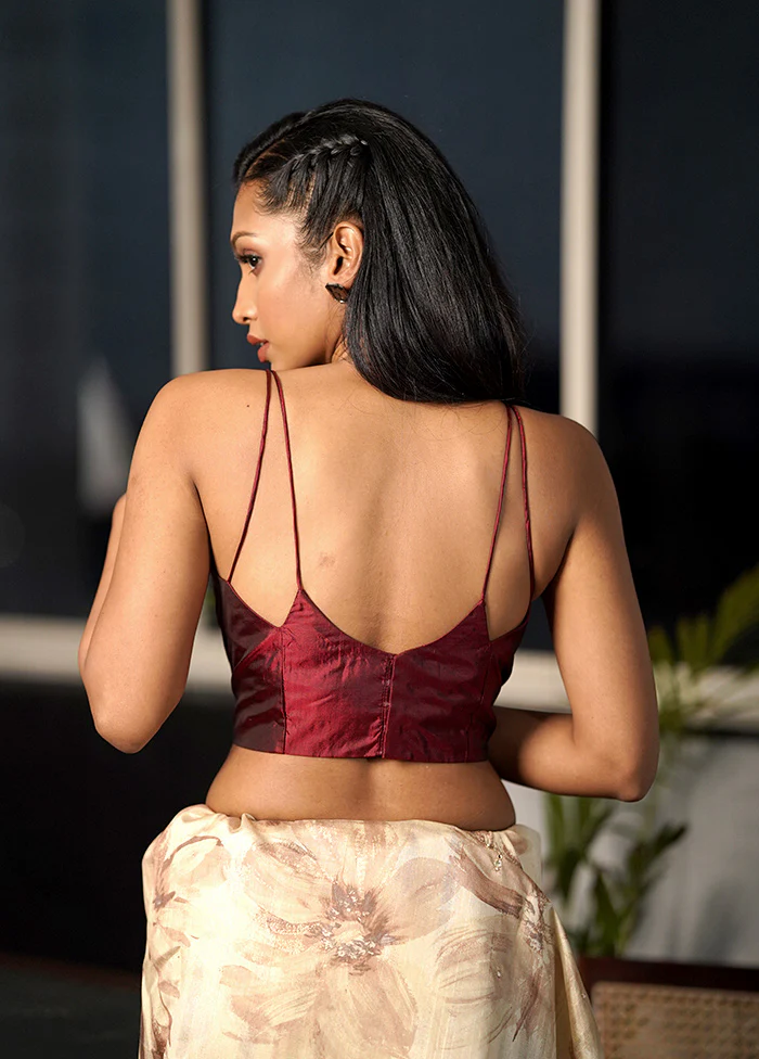 Maroon Pure Silk Designer Blouse - Image 2
