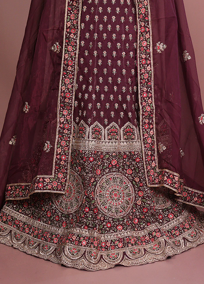 Maroon Pure SIlk Dupatta Lehenga Set - Image 2