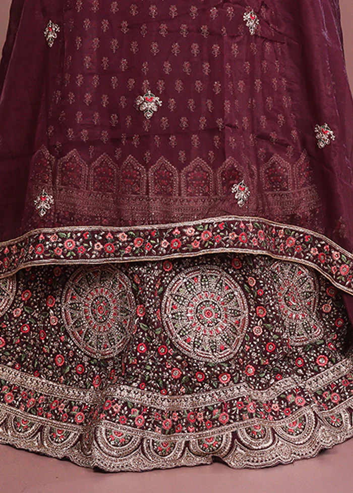 Maroon Pure SIlk Dupatta Lehenga Set - Image 3