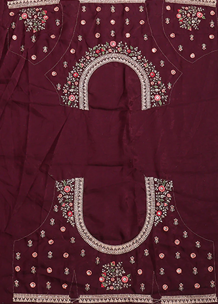 Maroon Pure SIlk Dupatta Lehenga Set - Image 4