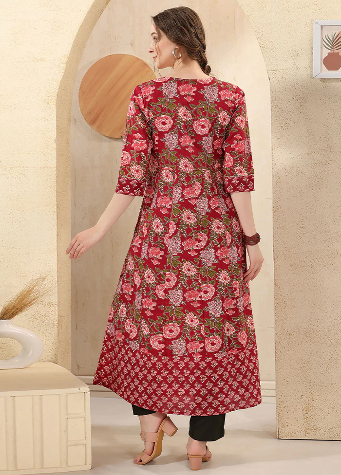 Maroon Readymade Cotton Long Kurti - Image 2