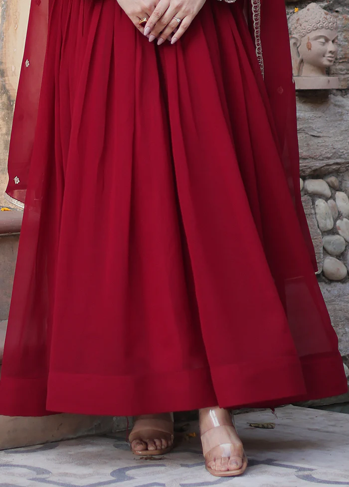 Maroon Readymade Georgette Indian Dress - Image 3