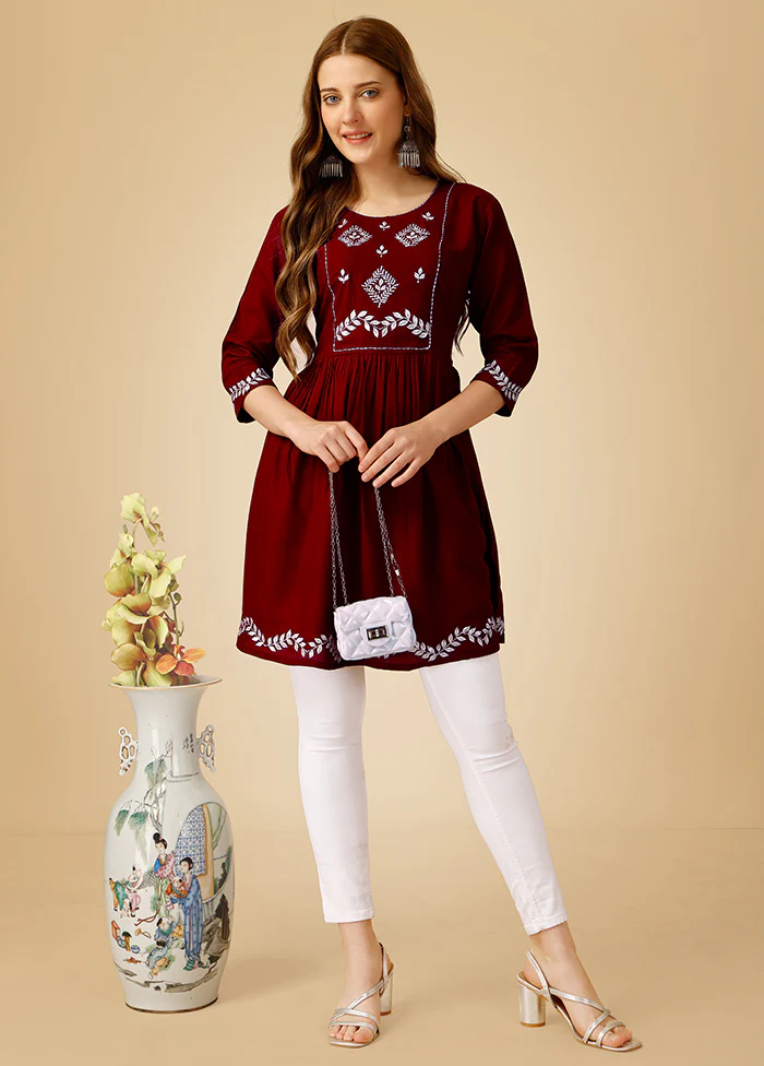 Maroon Readymade Viscose Top