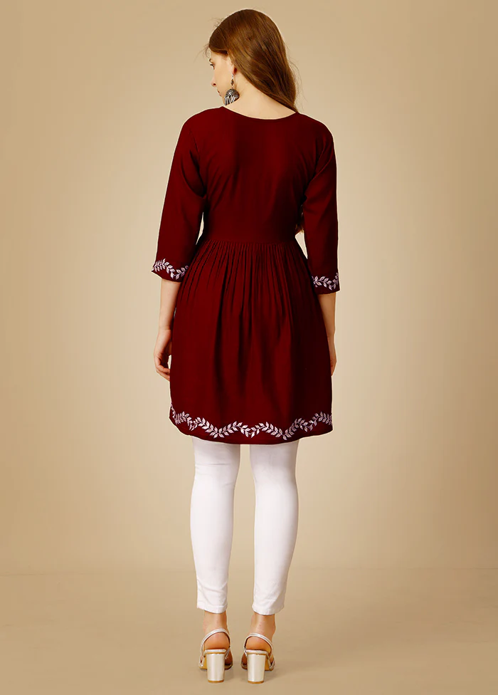 Maroon Readymade Viscose Top - Image 2