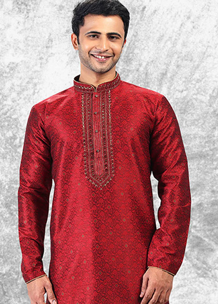 Maroon Silk Kurta & Pajama Set - Image 2