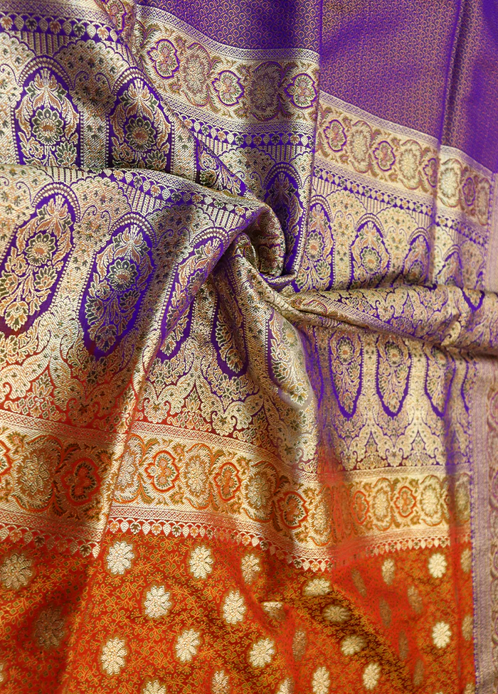 Orange Tanchoi Silk Saree With Blouse Piece - Image 2