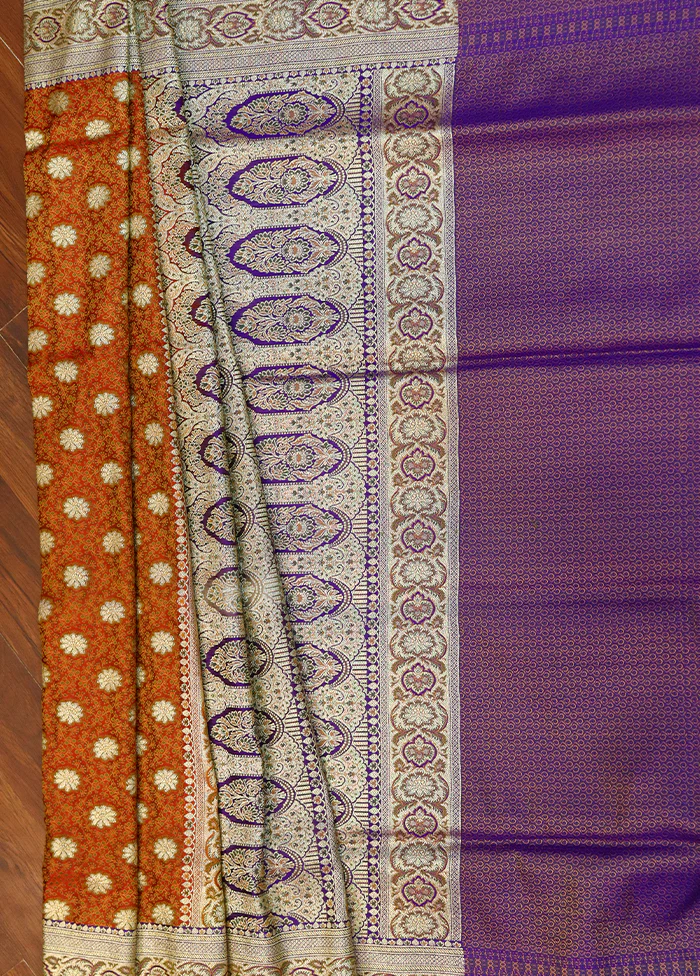 Orange Tanchoi Silk Saree With Blouse Piece - Image 3