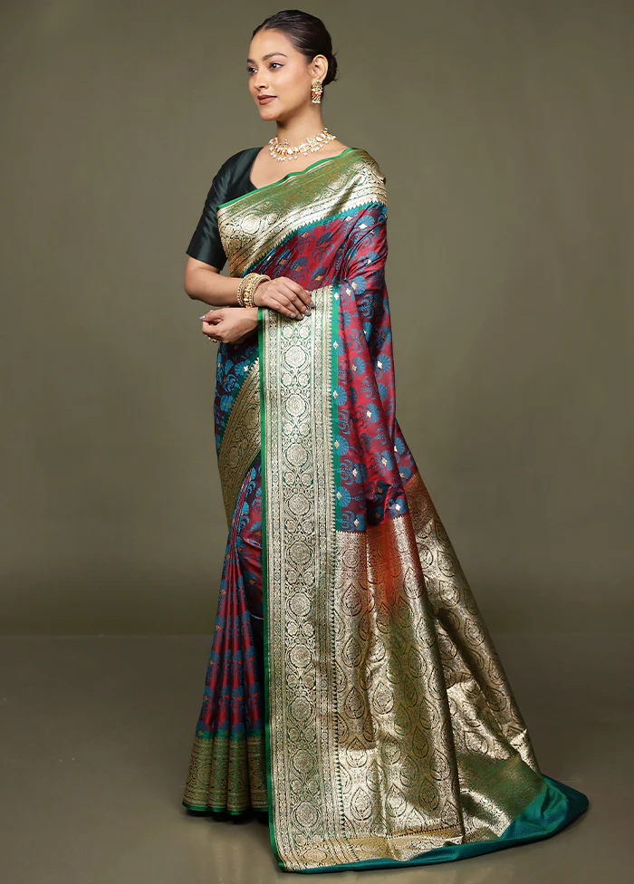 Maroon Tanchoi Silk Saree With Blouse Piece - Image 4
