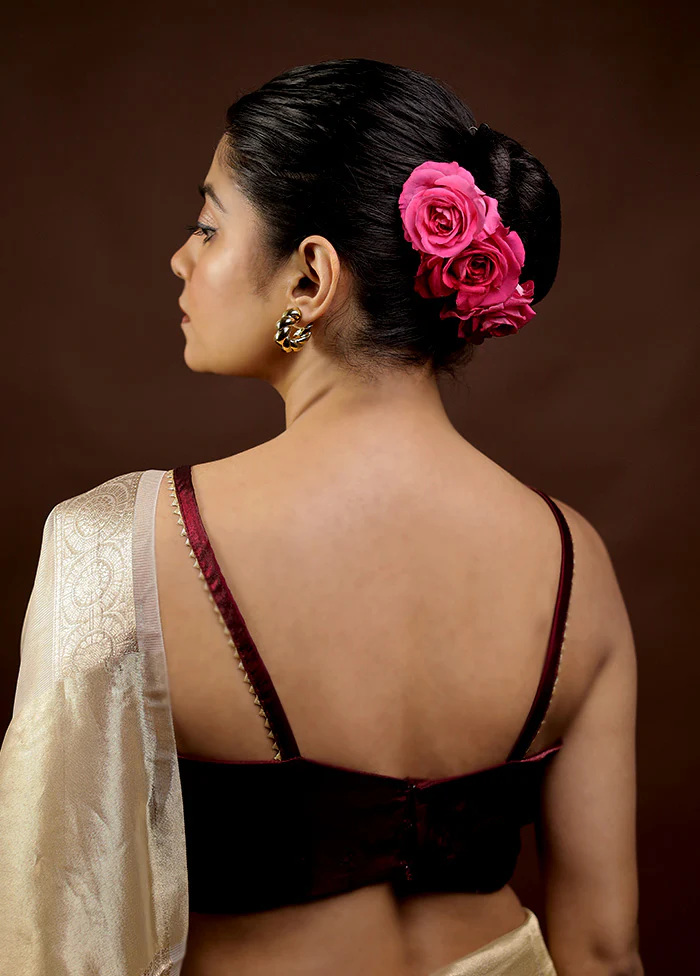 Maroon Tissue Designer Blouse - Image 2