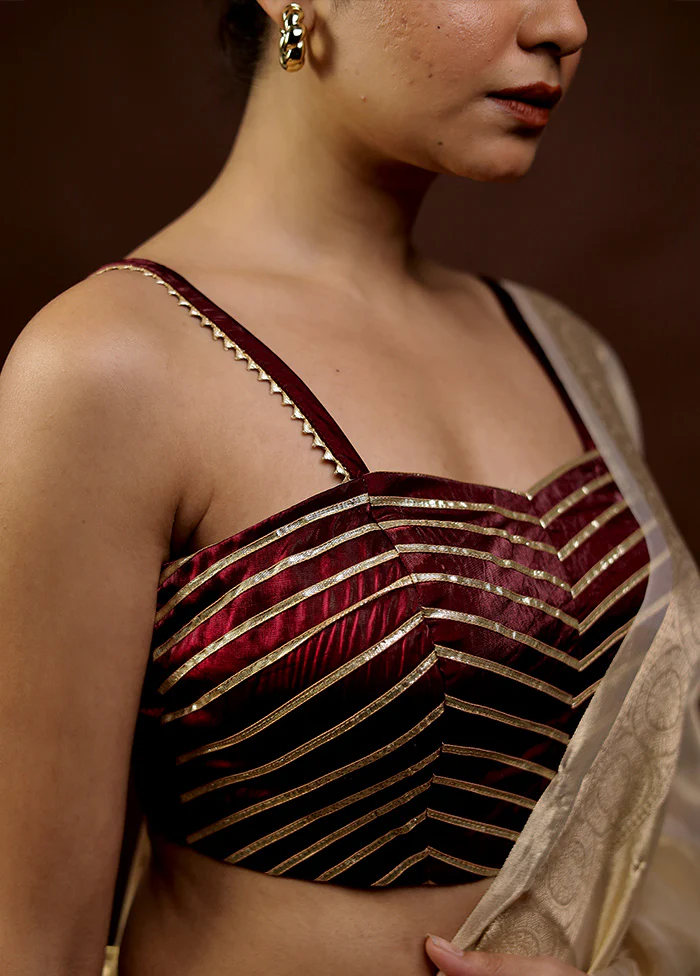 Maroon Tissue Designer Blouse - Image 3