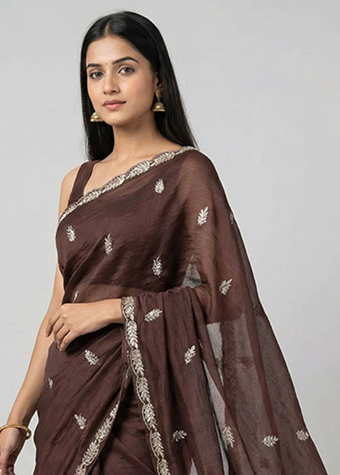 Maroon Tissue Silk Saree With Blouse Piece - Image 2