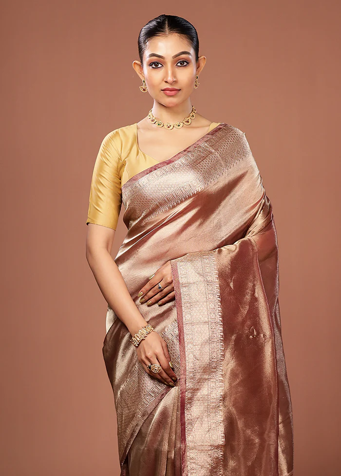 Maroon Tissue Silk Saree With Blouse Piece