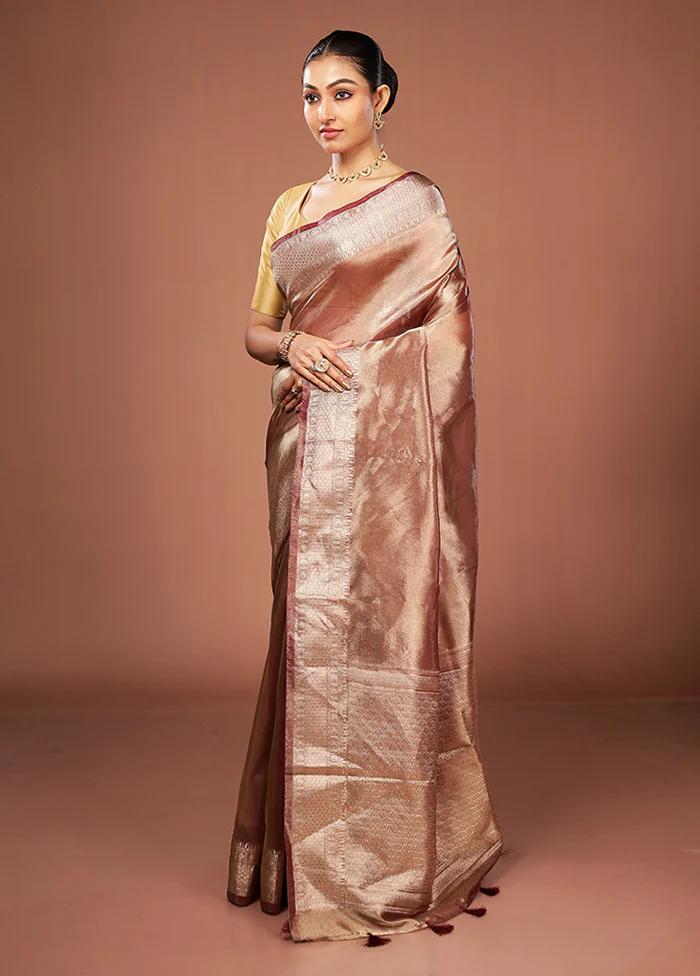 Maroon Tissue Silk Saree With Blouse Piece - Image 4