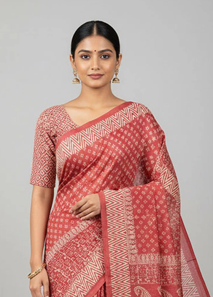 Maroon Tussar Silk Saree With Blouse Piece - Image 2