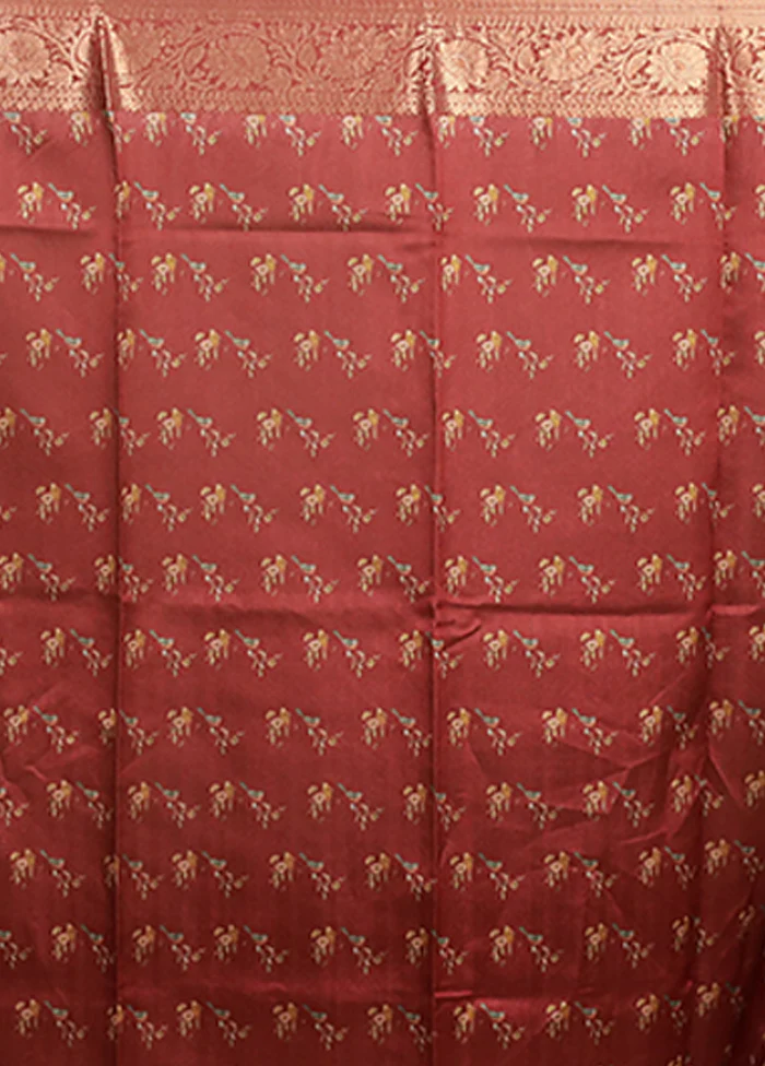 Maroon Tussar Silk Saree With Blouse Piece - Image 5