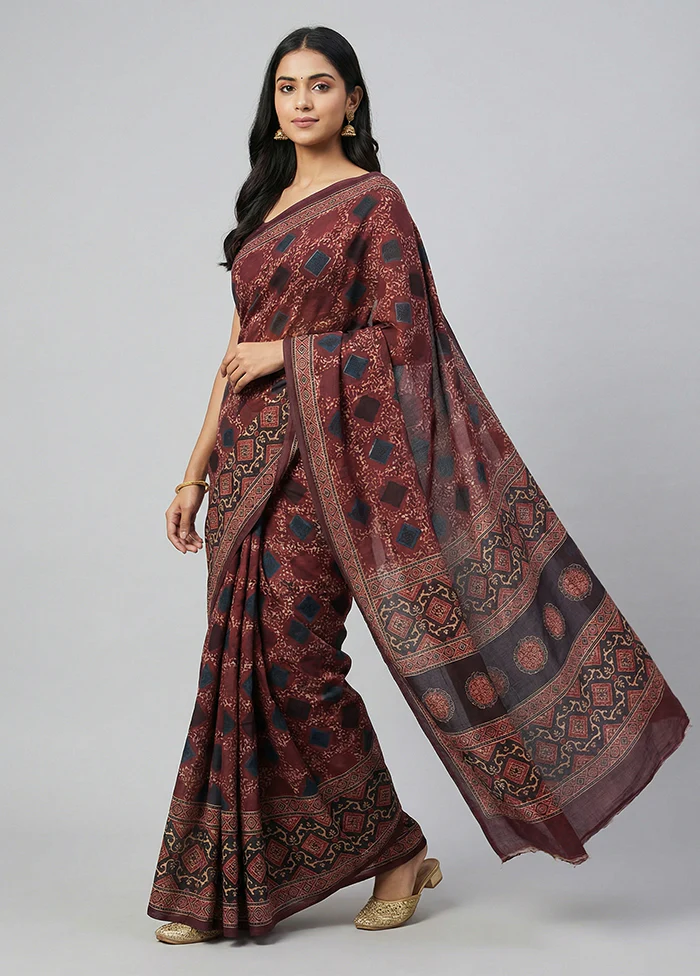 Maroon Tussar Silk Saree With Blouse Piece