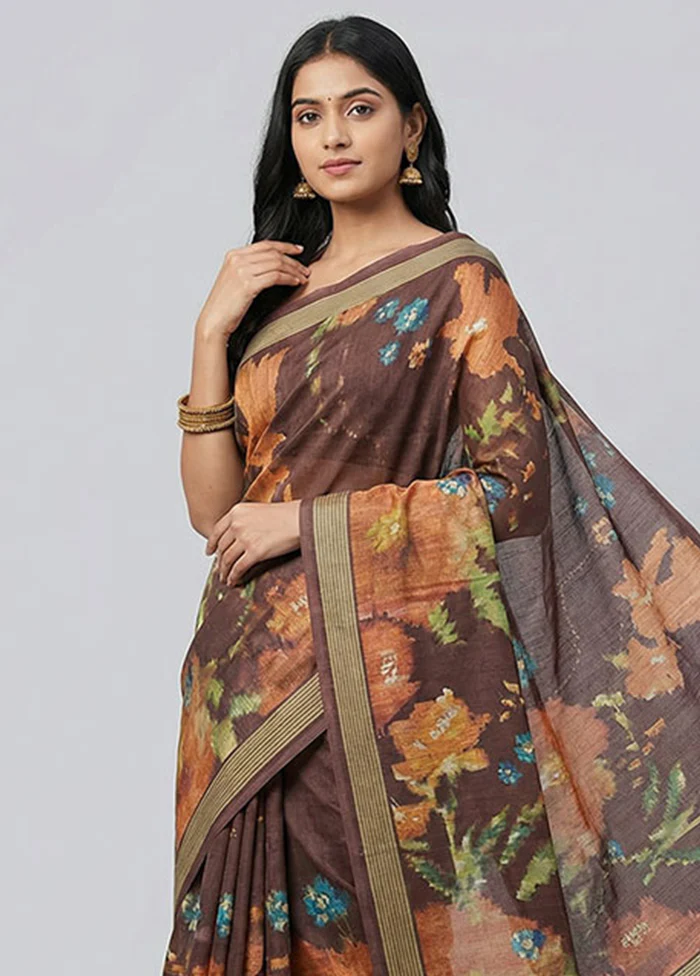 Maroon Tussar Silk Saree With Blouse Piece - Image 2