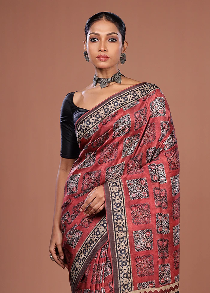 Maroon Tussar Silk Saree With Blouse Piece