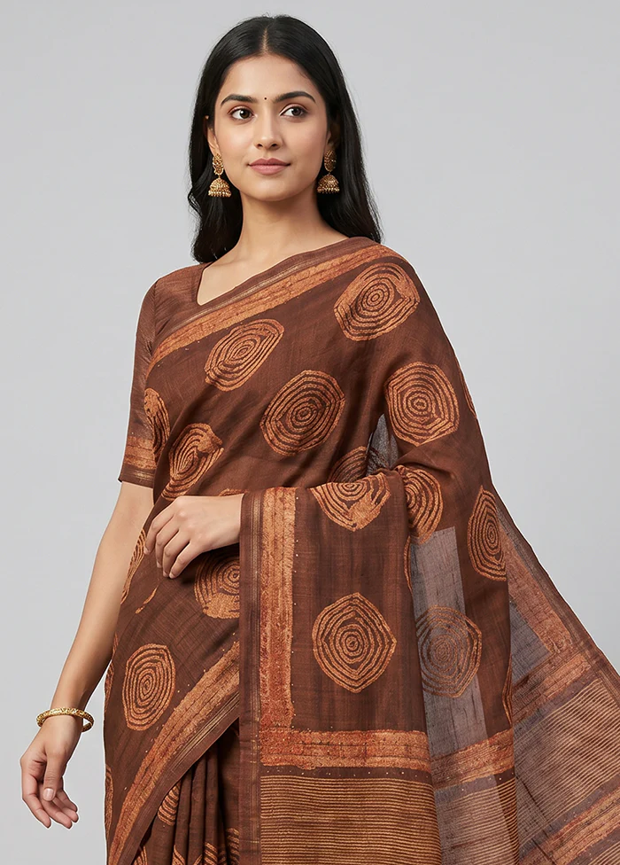 Maroon Tussar Silk Saree With Blouse Piece - Image 2
