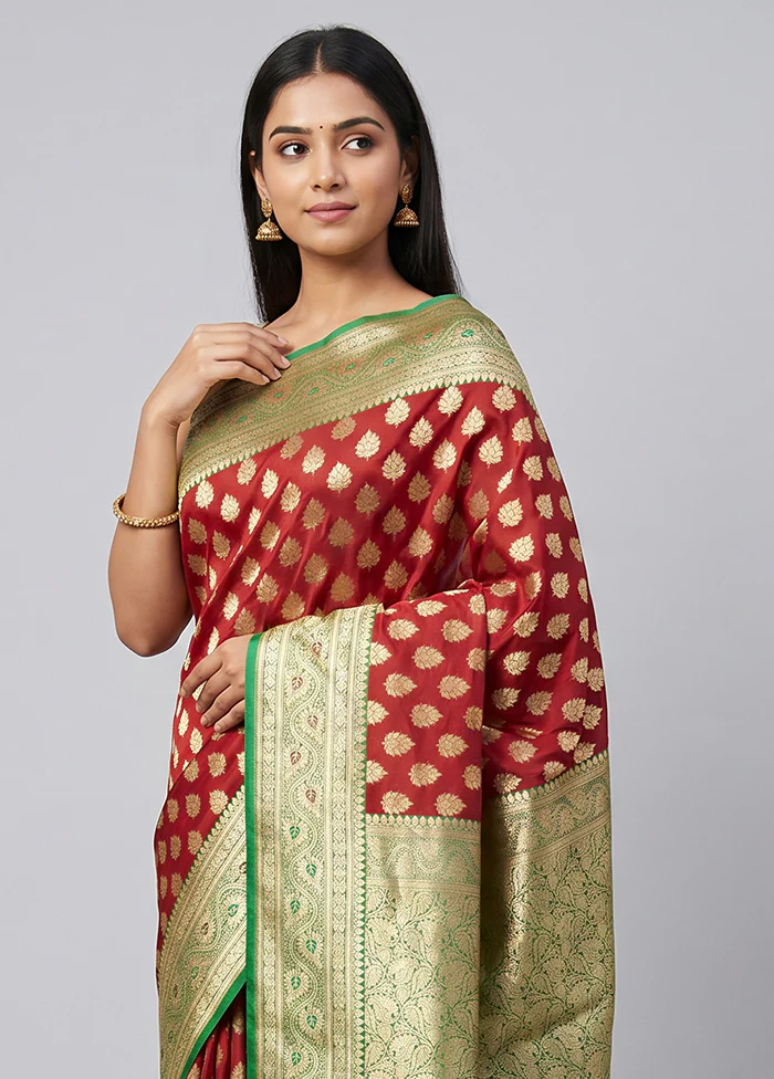 Maroon Uppada Silk Saree With Blouse Piece - Image 2