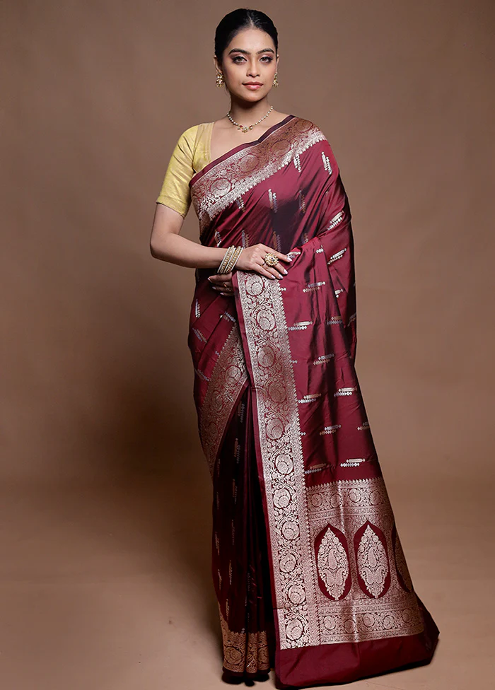 Maroon Uppada Silk Saree With Blouse Piece