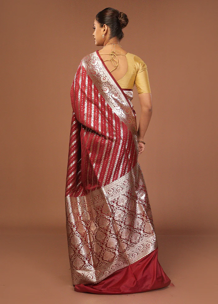 Maroon Uppada Silk Saree With Blouse Piece - Image 3