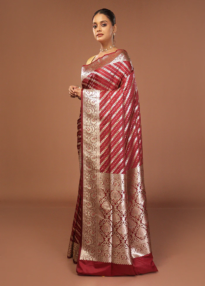 Maroon Uppada Silk Saree With Blouse Piece - Image 4