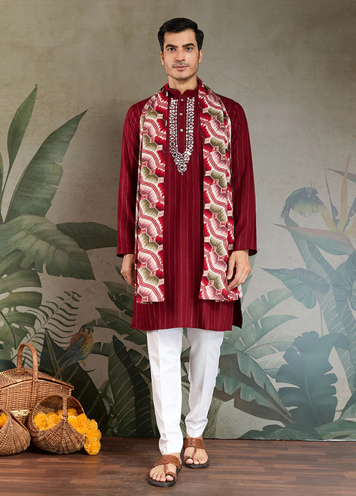 Maroon Viscose Kurta & Pajama Set